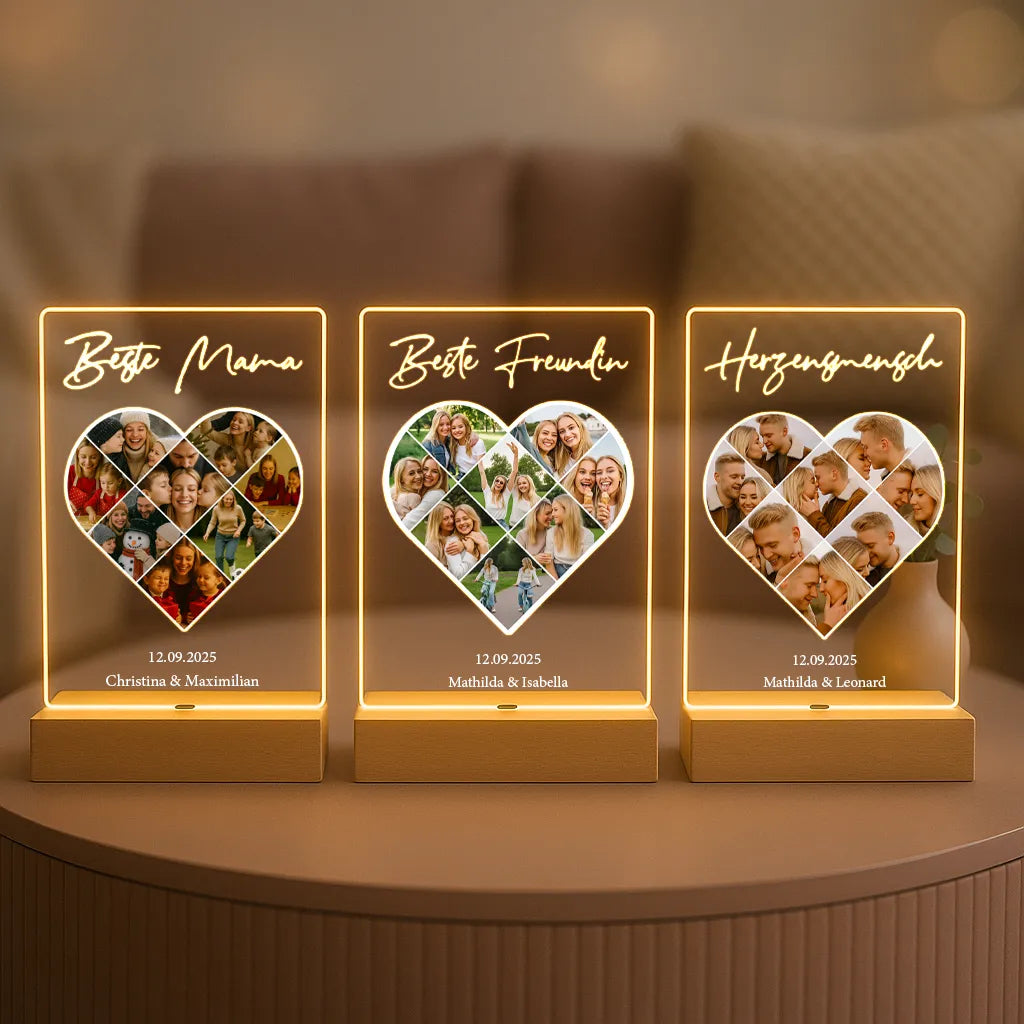 Personalisierte LED-Lampe aus Acrylglas "Fotocollage #5 Herz"
