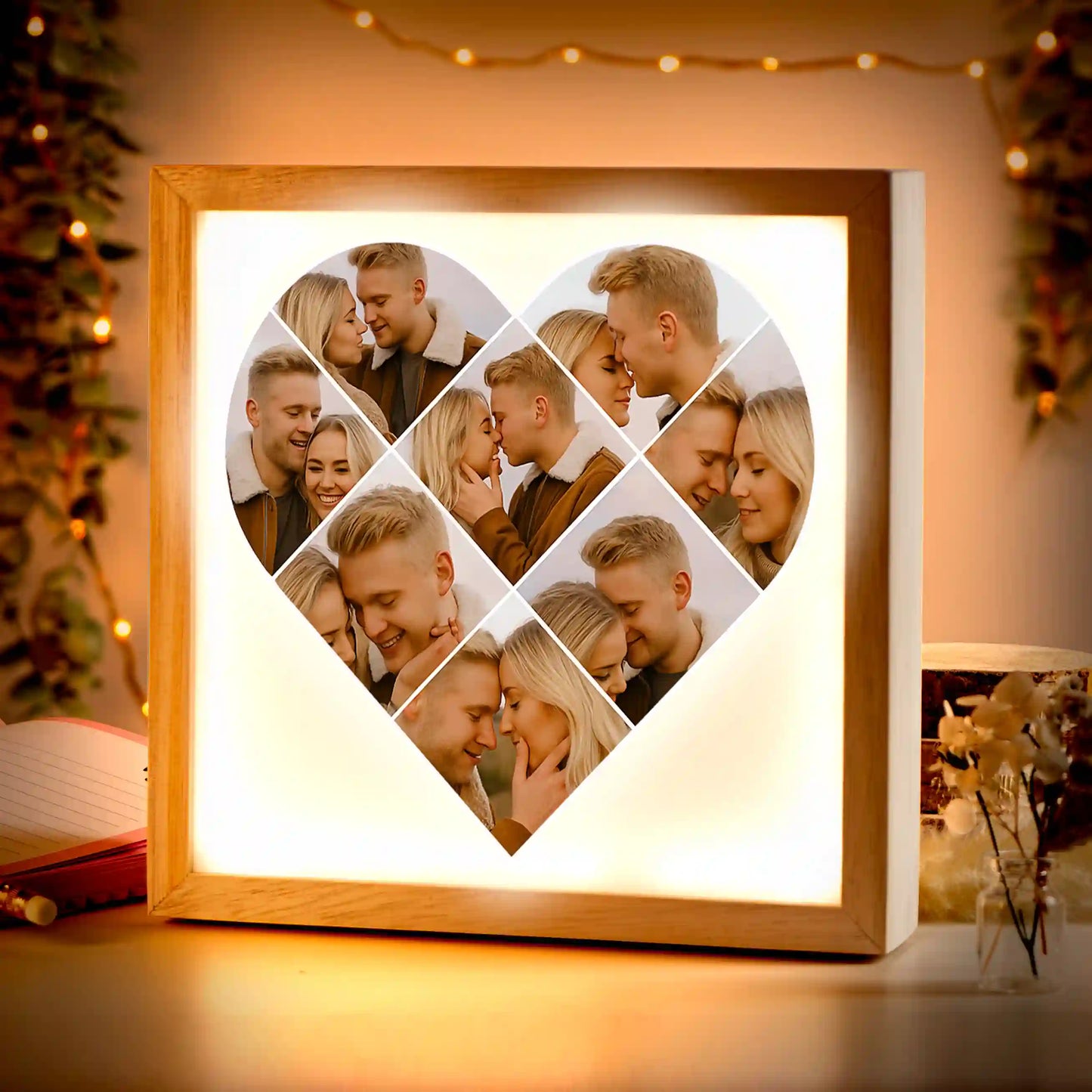 Beleuchteter Bilderrahmen inkl. personalisiertem Bild "Fotocollage #5 Herz"