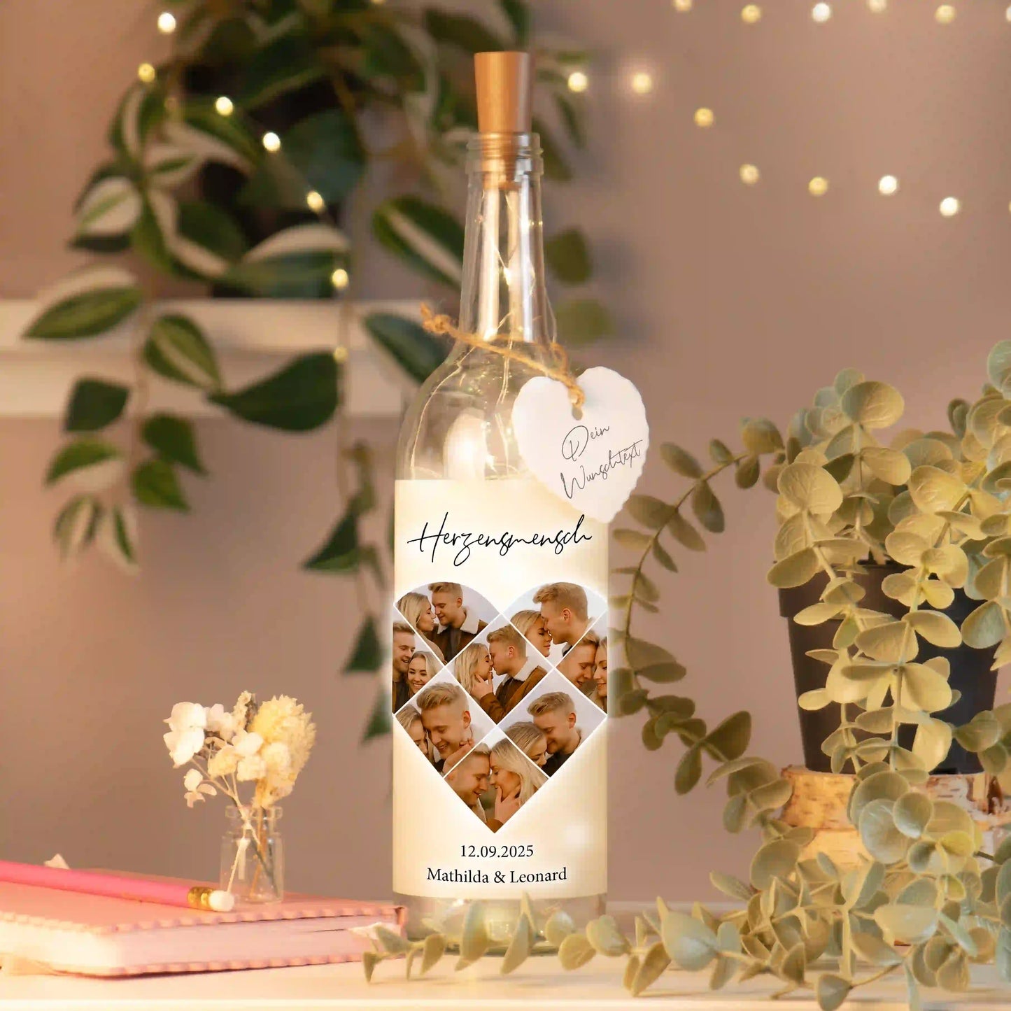 Personalisierte Lichterflasche "Fotocollage #5 Herz"
