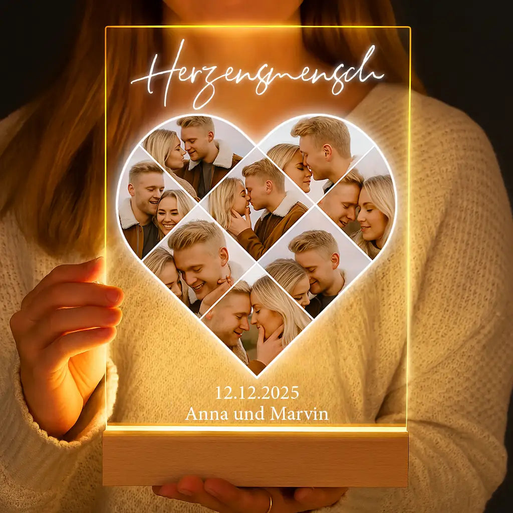 Personalisierte LED-Lampe aus Acrylglas "Fotocollage #5 Herz"