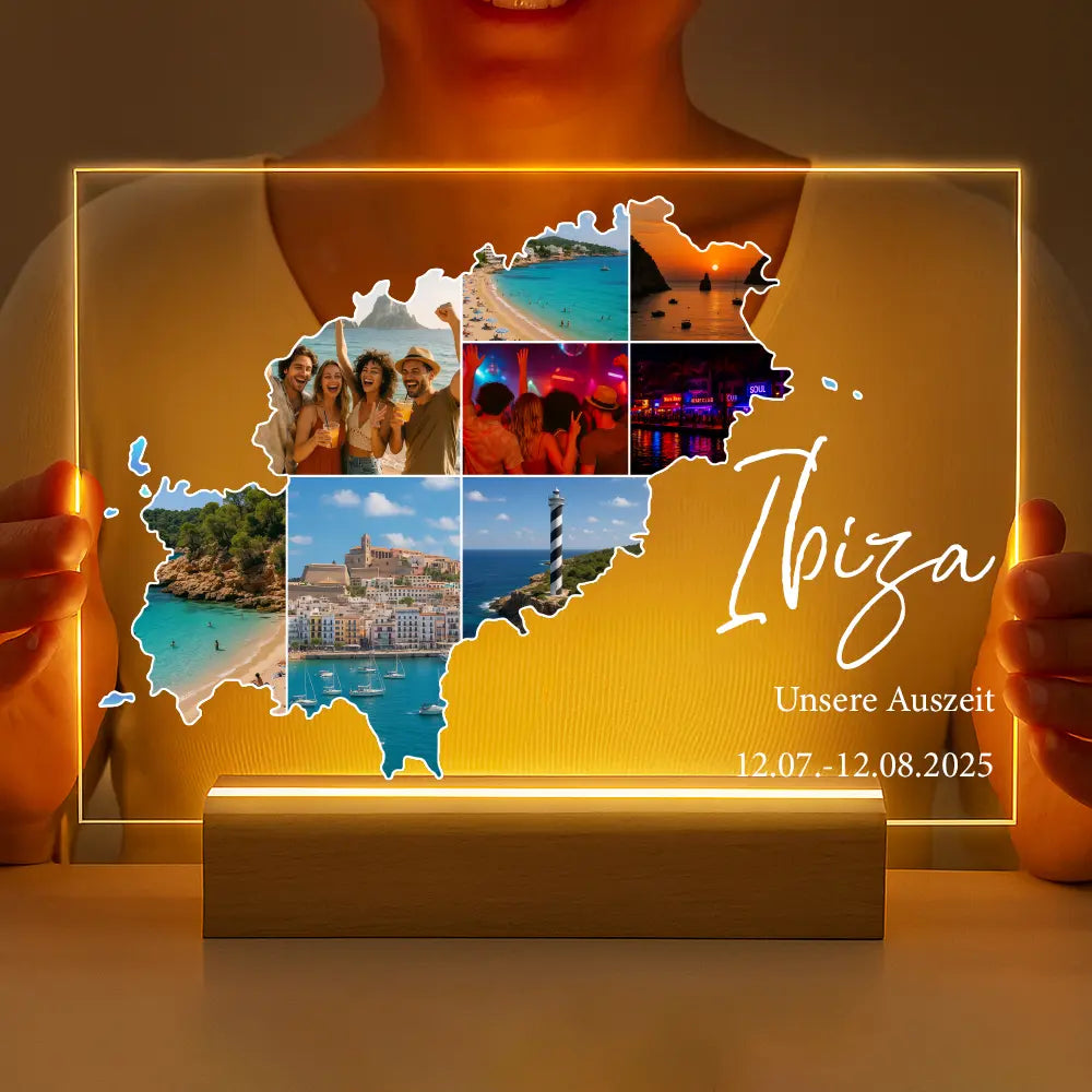 Personalisierte LED-Lampe aus Acrylglas "Unser Urlaub #1"