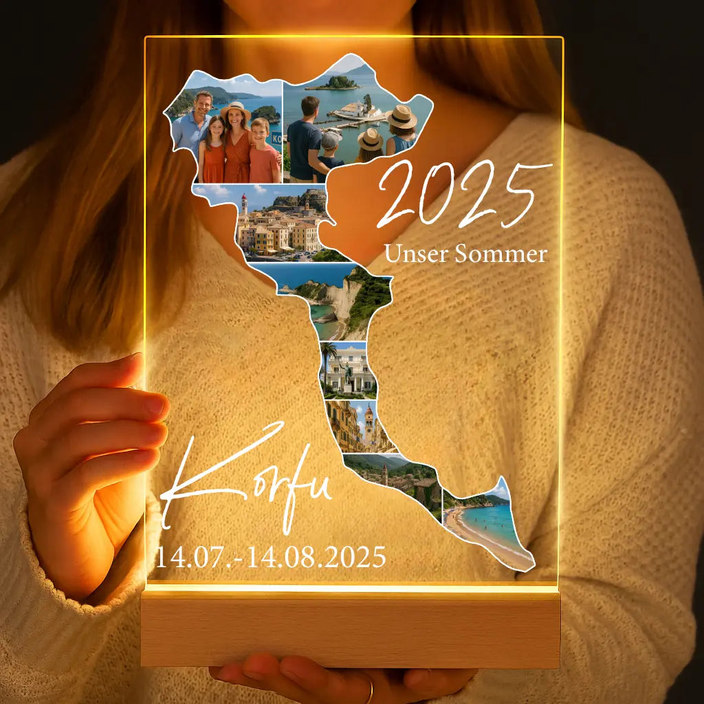 Personalisierte LED-Lampe aus Acrylglas "Unser Urlaub #1"