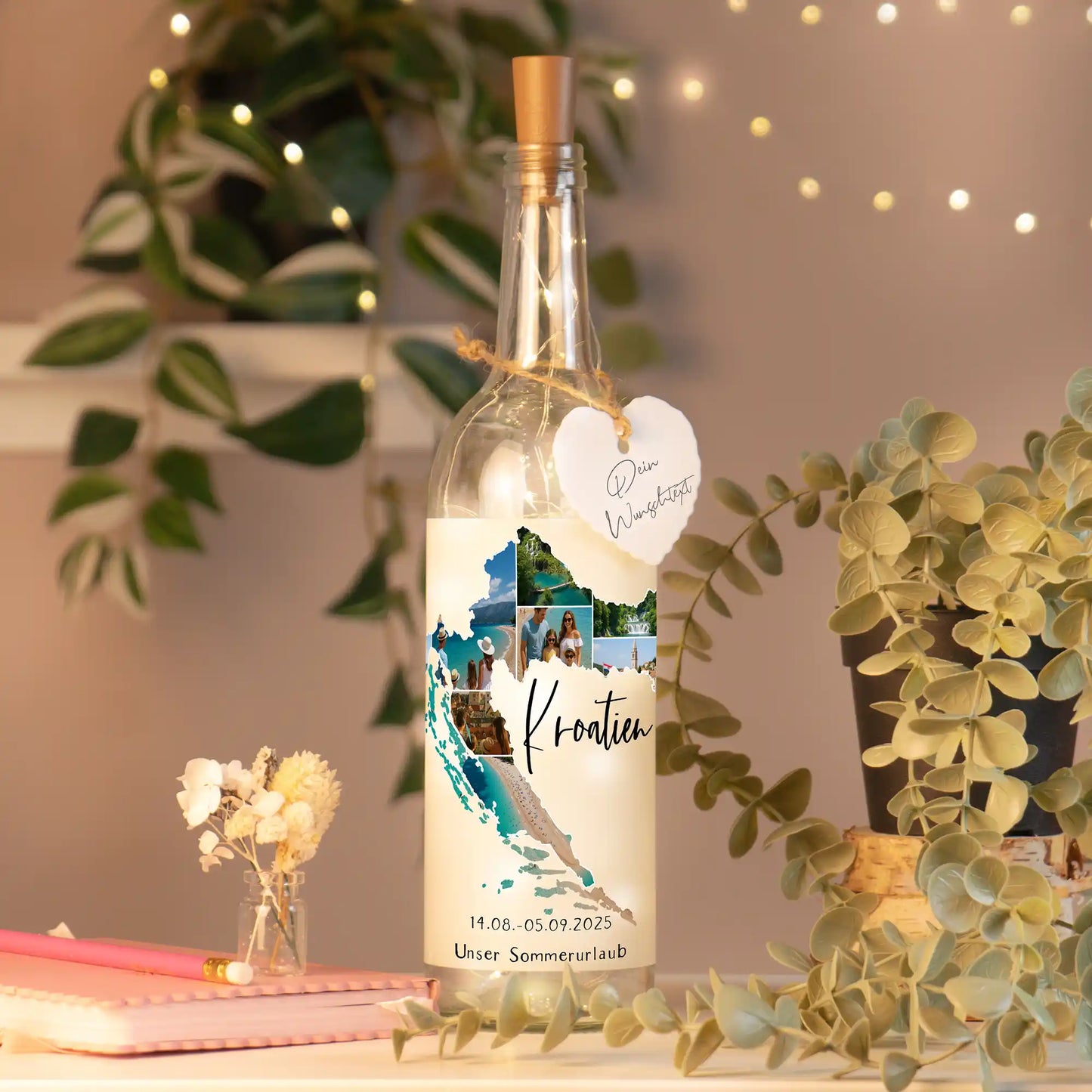 Personalisierte Lichterflasche "Unser Urlaub #1"