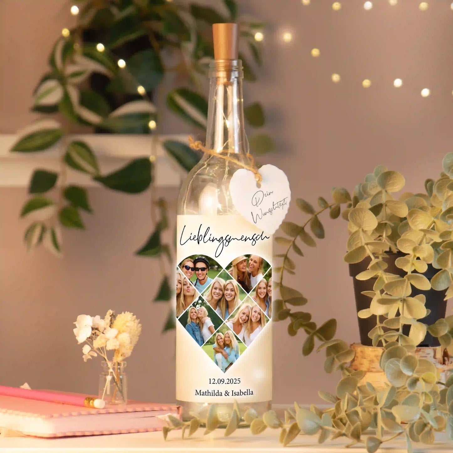 Personalisierte Lichterflasche "Fotocollage #5 Herz"