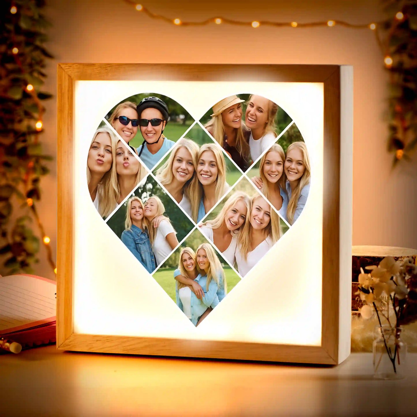 Beleuchteter Bilderrahmen inkl. personalisiertem Bild "Fotocollage #5 Herz"