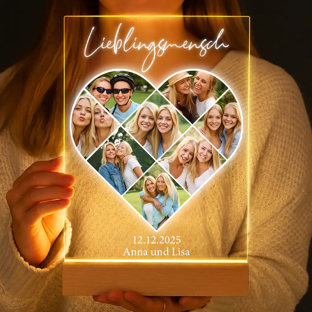 Personalisierte LED-Lampe aus Acrylglas "Fotocollage #5 Herz"