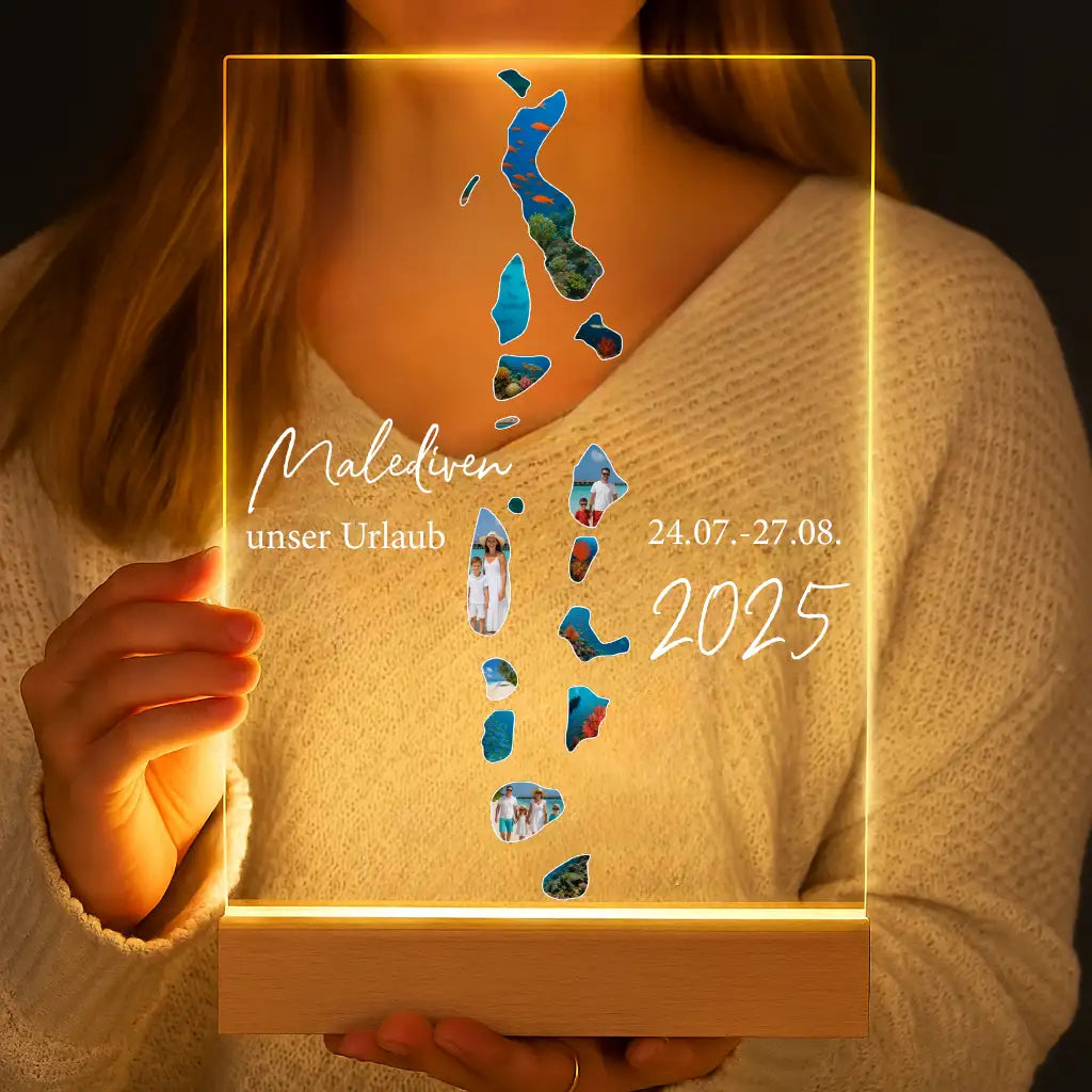 Personalisierte LED-Lampe aus Acrylglas "Unser Urlaub #1"