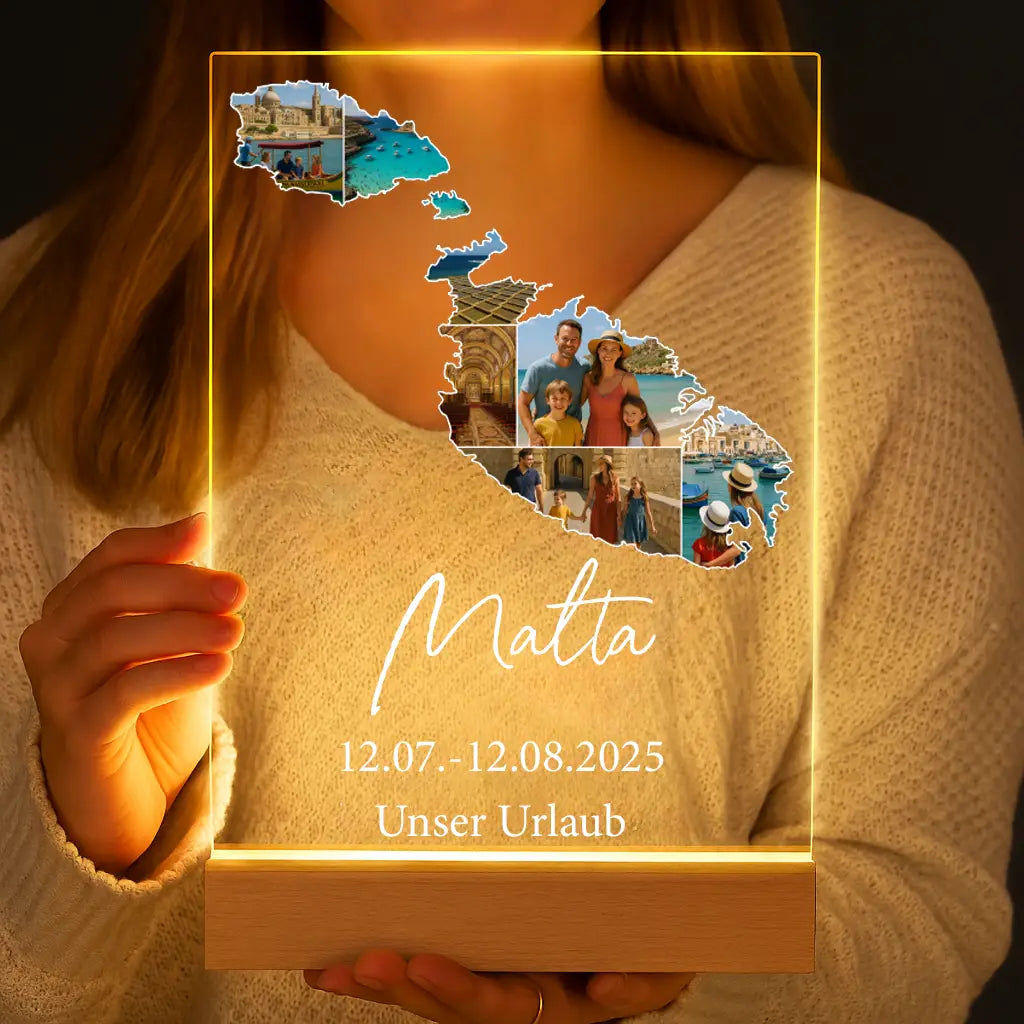 Personalisierte LED-Lampe aus Acrylglas "Unser Urlaub #1"