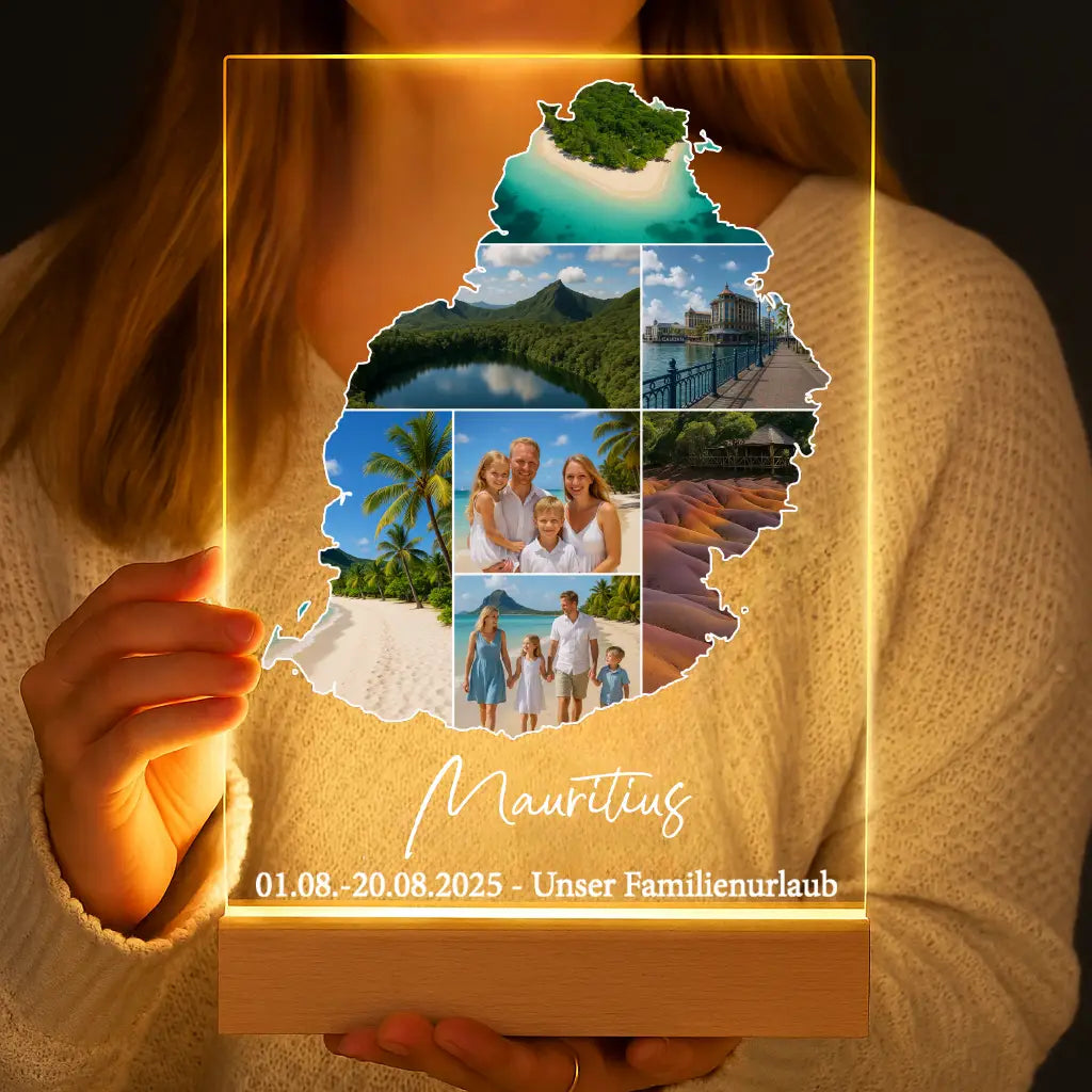 Personalisierte LED-Lampe aus Acrylglas "Unser Urlaub #1"