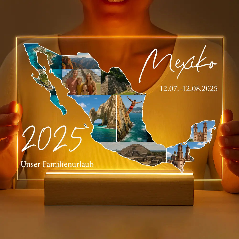 Personalisierte LED-Lampe aus Acrylglas "Unser Urlaub #1"