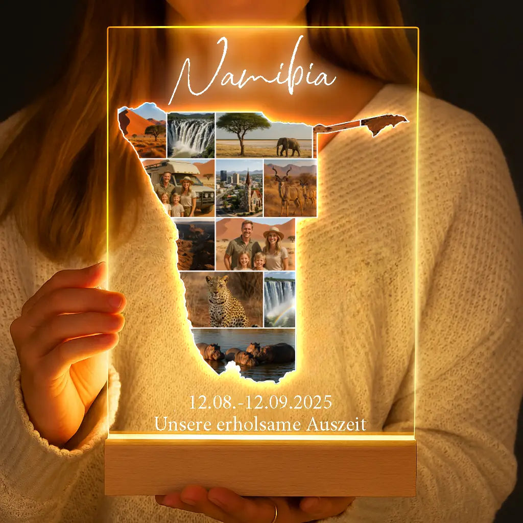 Personalisierte LED-Lampe aus Acrylglas "Unser Urlaub #1"