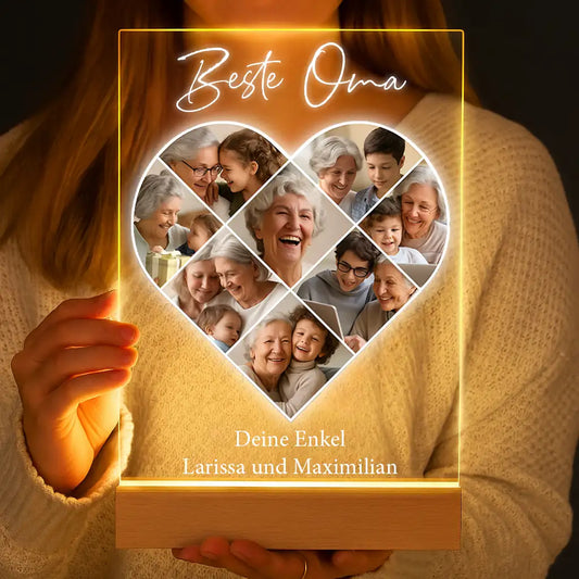 Personalisierte LED-Lampe aus Acrylglas "Fotocollage #5 Herz"