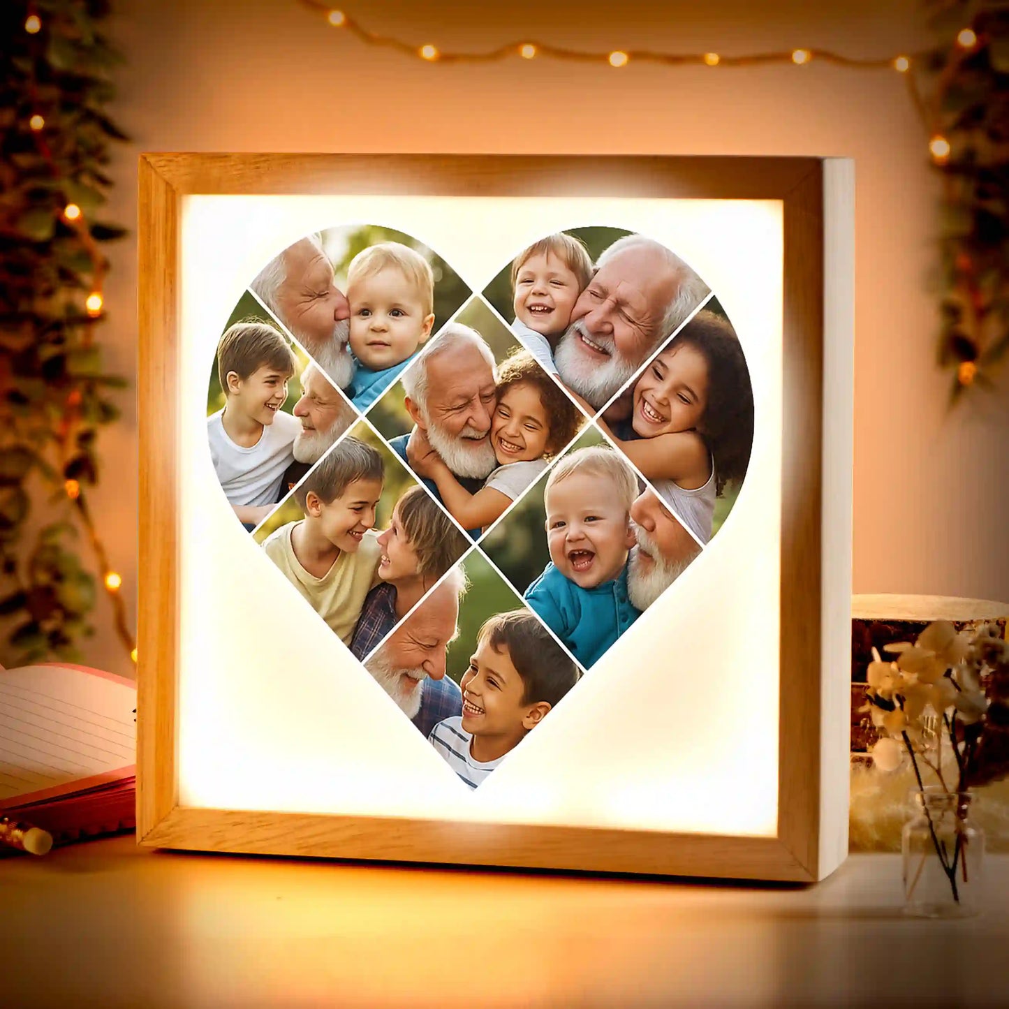 Beleuchteter Bilderrahmen inkl. personalisiertem Bild "Fotocollage #5 Herz"