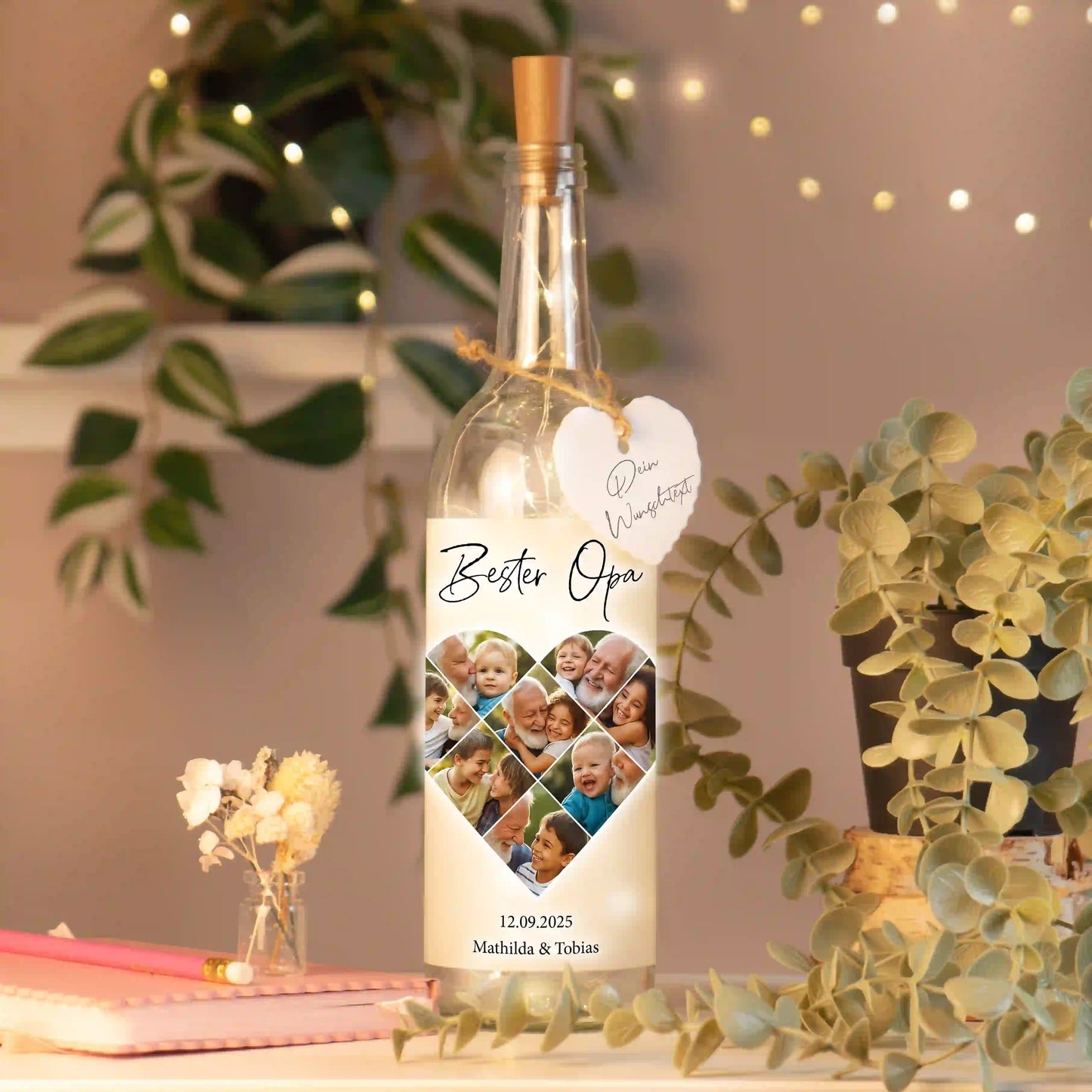 Personalisierte Lichterflasche "Fotocollage #5 Herz"