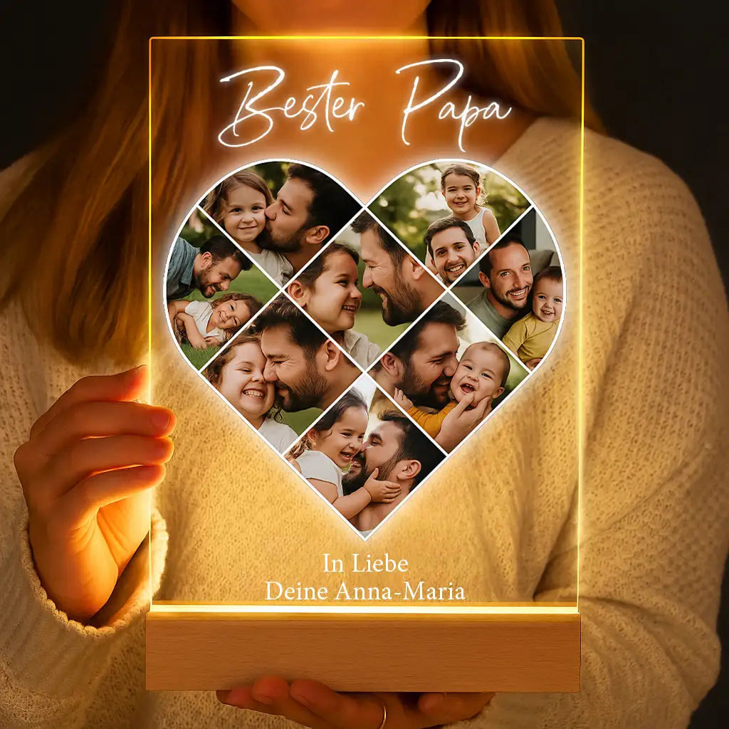 Personalisierte LED-Lampe aus Acrylglas "Fotocollage #5 Herz"