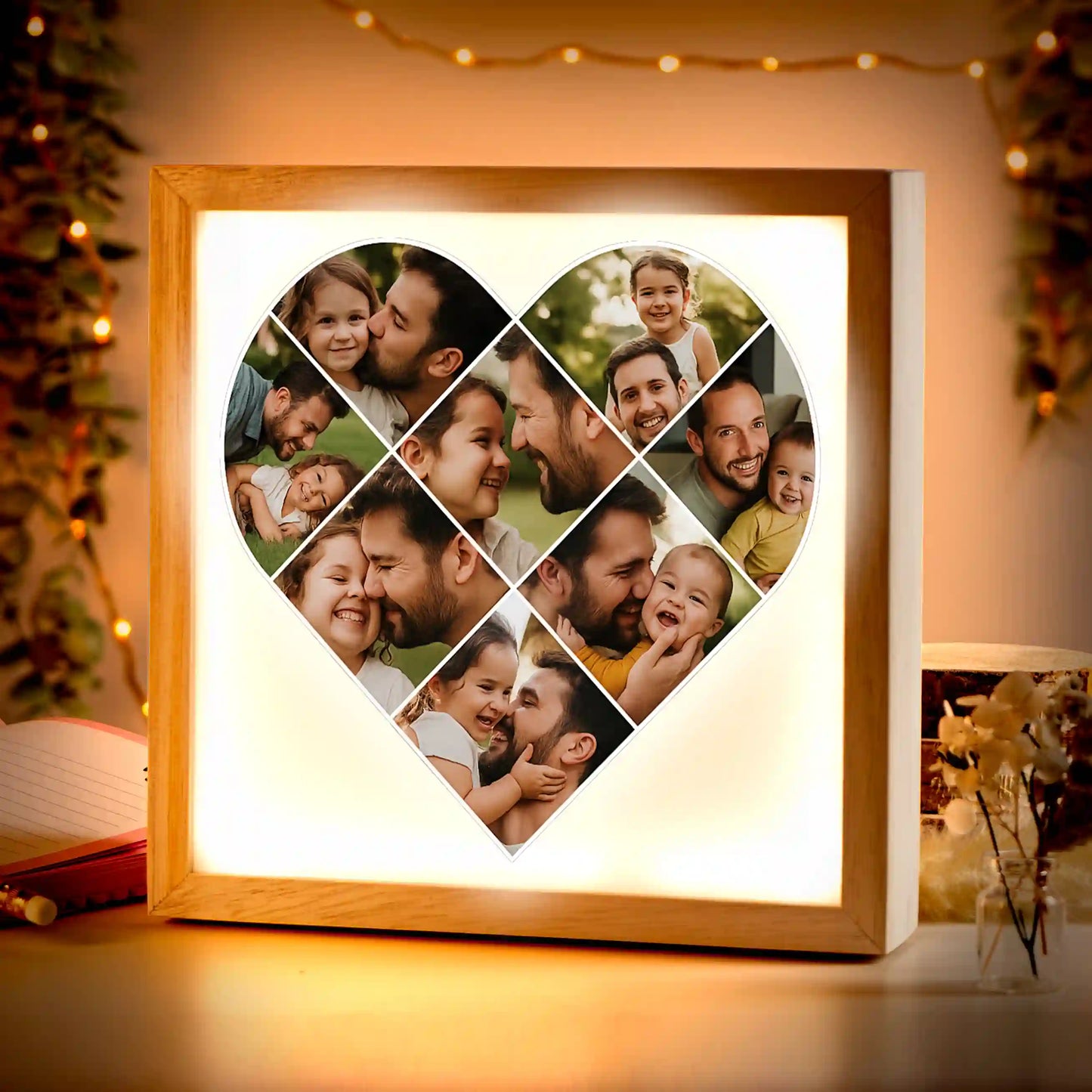 Beleuchteter Bilderrahmen inkl. personalisiertem Bild "Fotocollage #5 Herz"