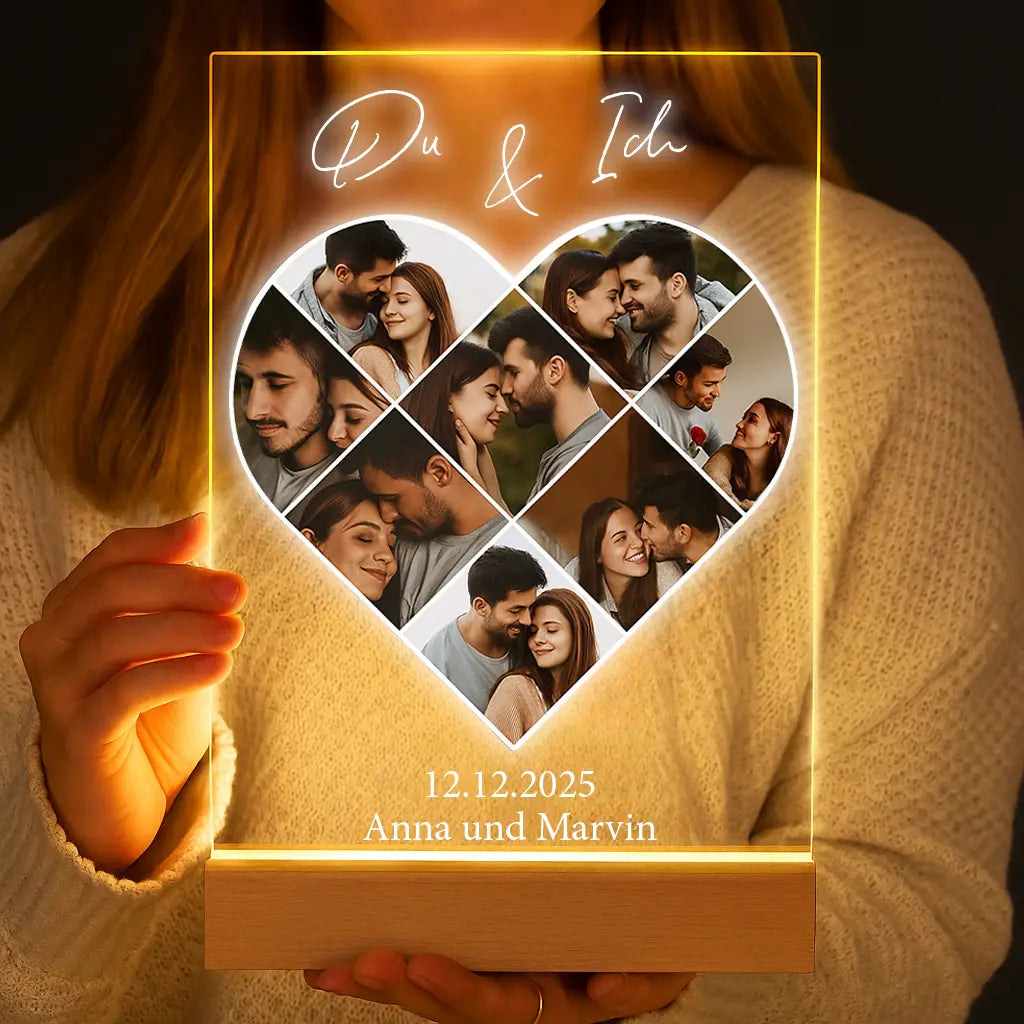Personalisierte LED-Lampe aus Acrylglas "Fotocollage #5 Herz"