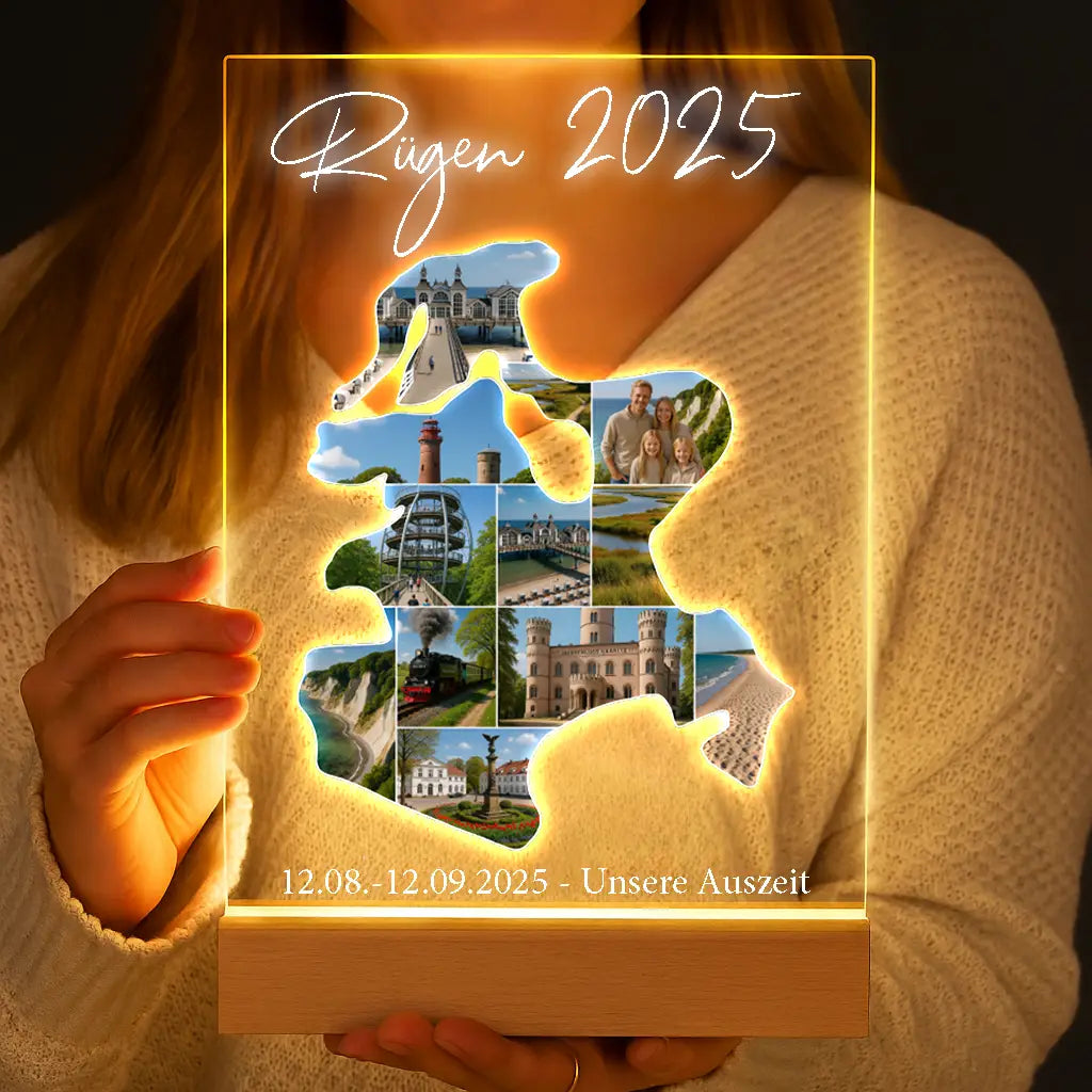 Personalisierte LED-Lampe aus Acrylglas "Unser Urlaub #1"