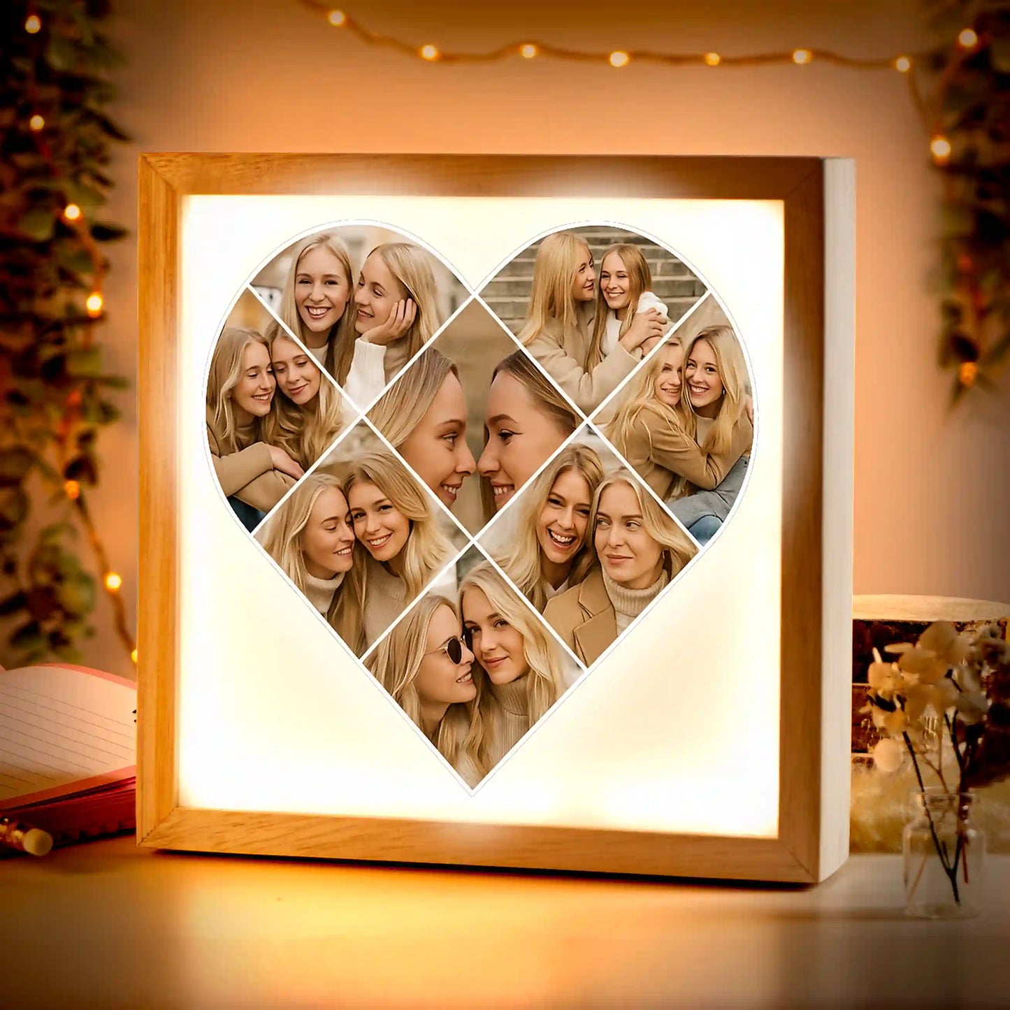 Beleuchteter Bilderrahmen inkl. personalisiertem Bild "Fotocollage #5 Herz"