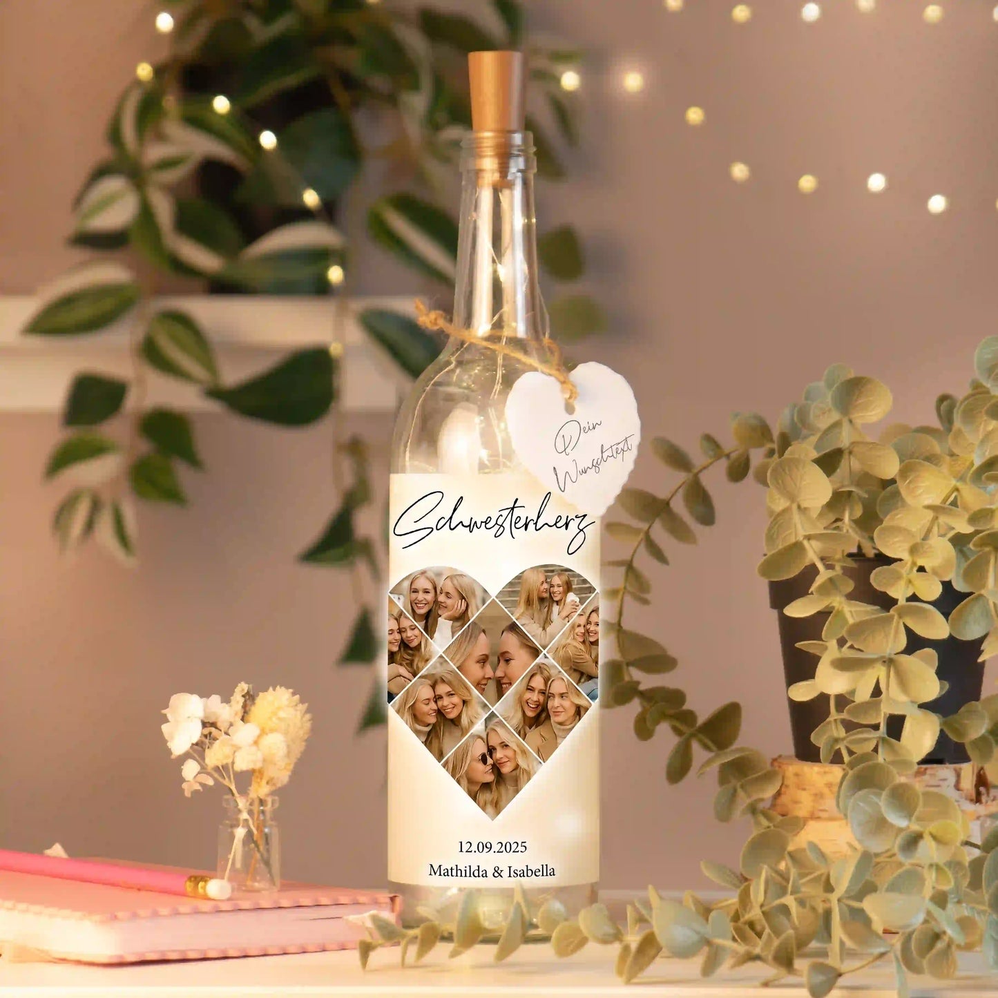 Personalisierte Lichterflasche "Fotocollage #5 Herz"
