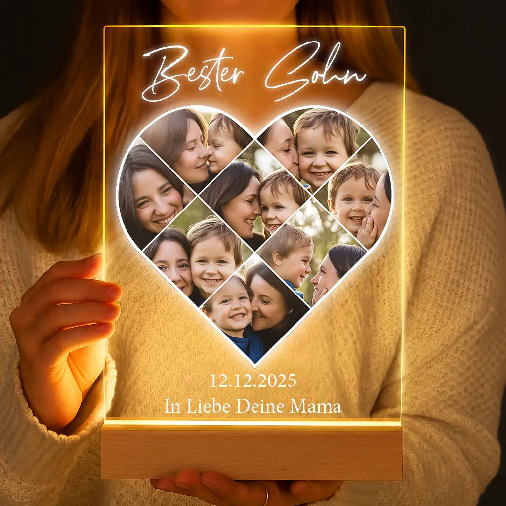 Personalisierte LED-Lampe aus Acrylglas "Fotocollage #5 Herz"