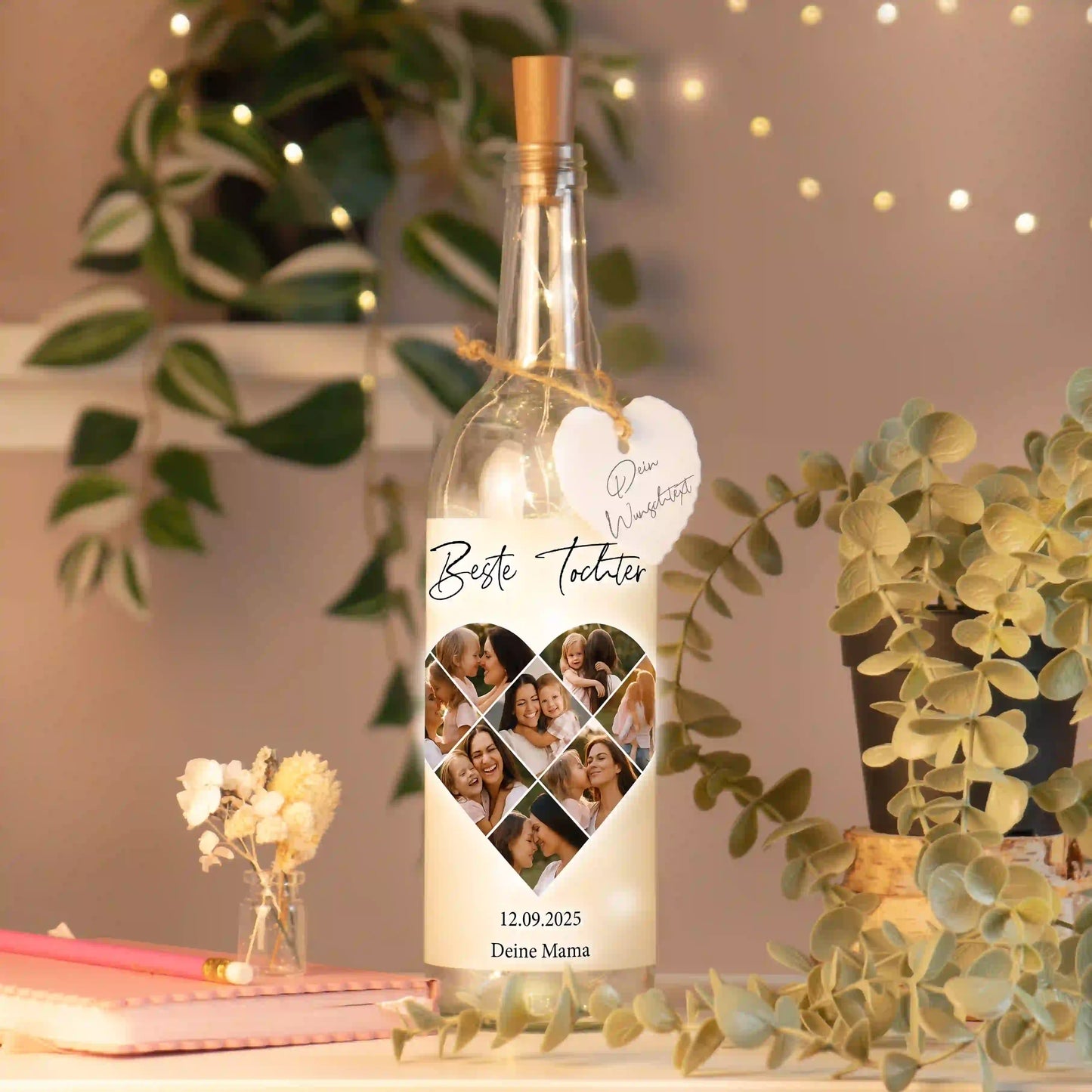 Personalisierte Lichterflasche "Fotocollage #5 Herz"