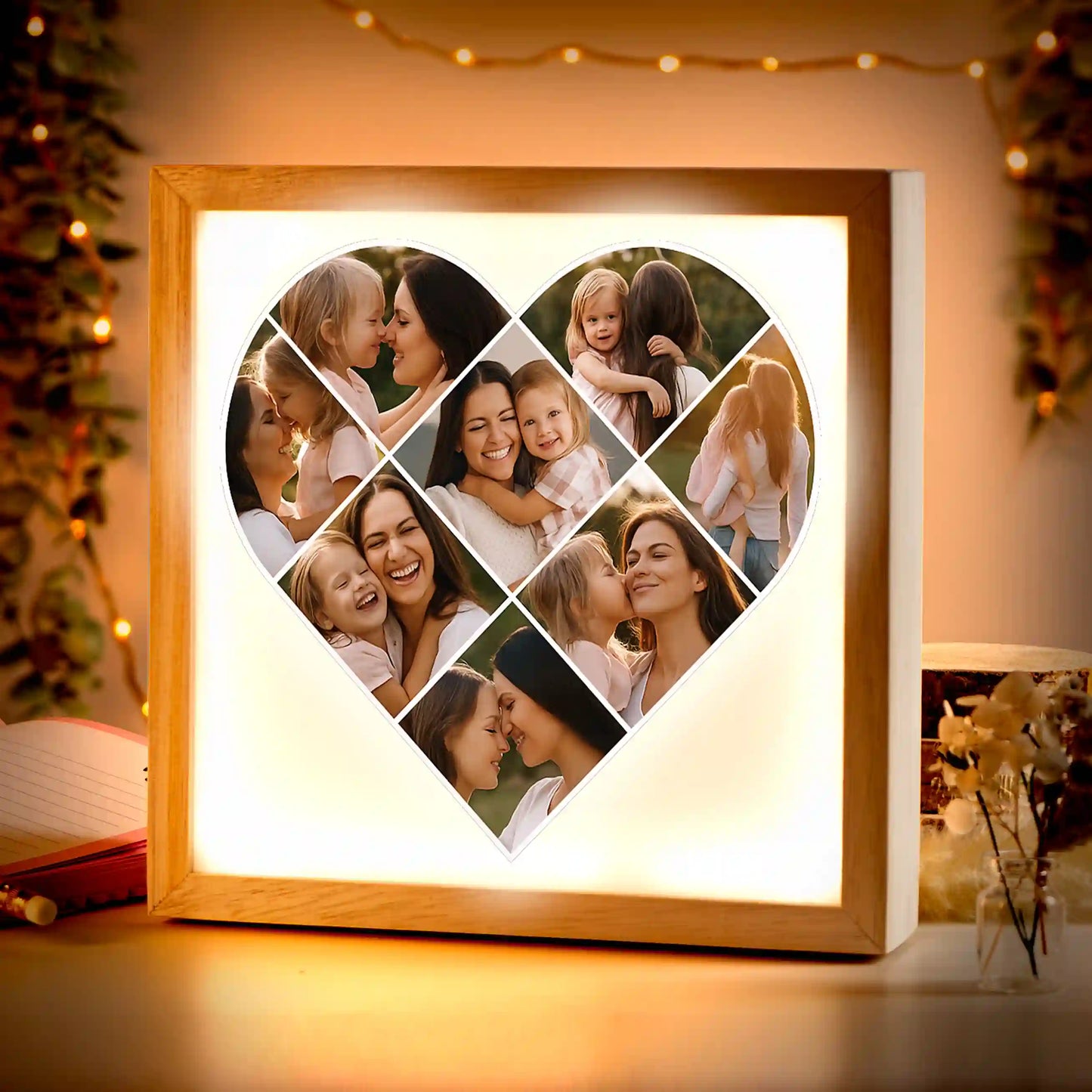 Beleuchteter Bilderrahmen inkl. personalisiertem Bild "Fotocollage #5 Herz"