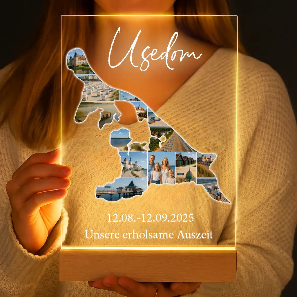 Personalisierte LED-Lampe aus Acrylglas "Unser Urlaub #1"