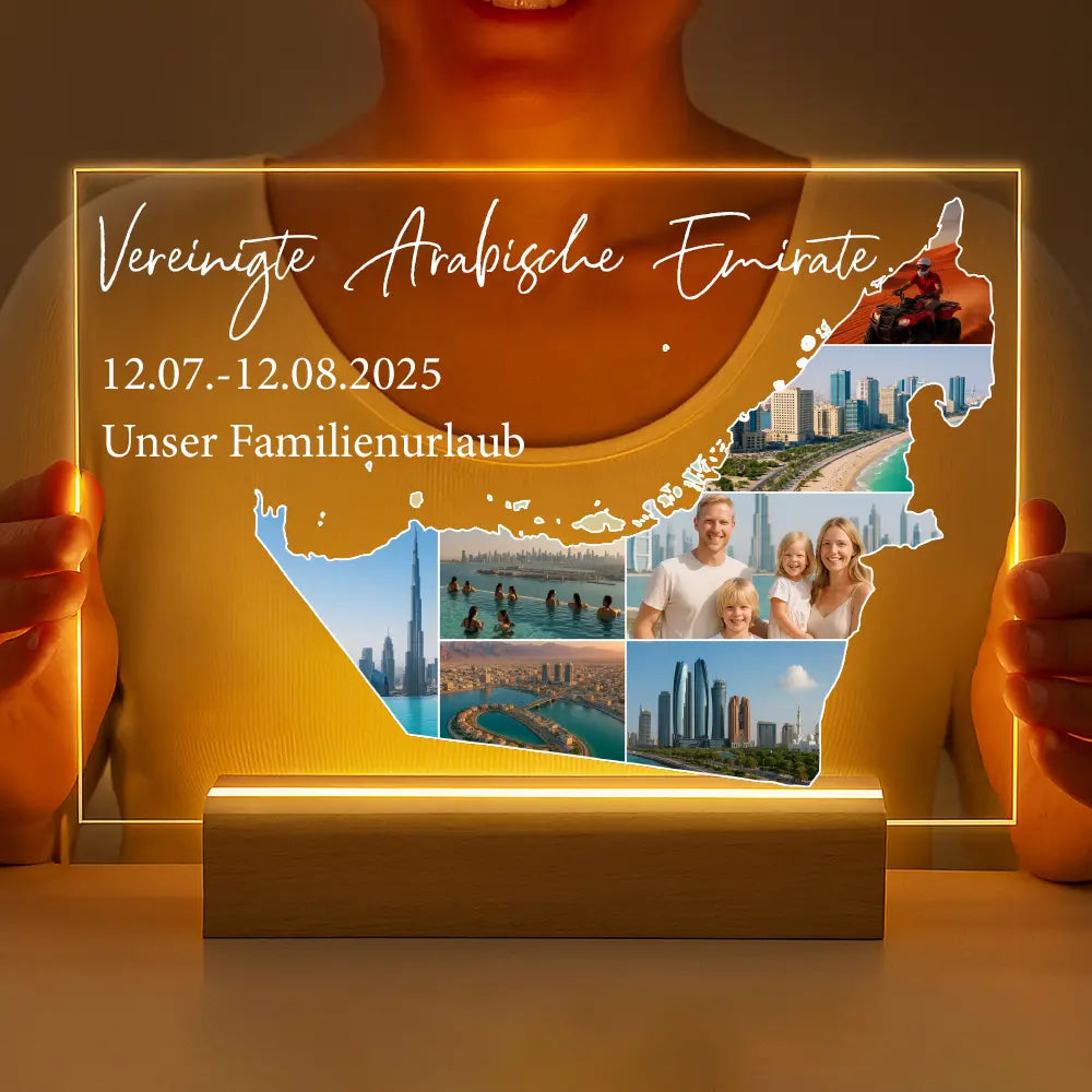 Personalisierte LED-Lampe aus Acrylglas "Unser Urlaub #1"