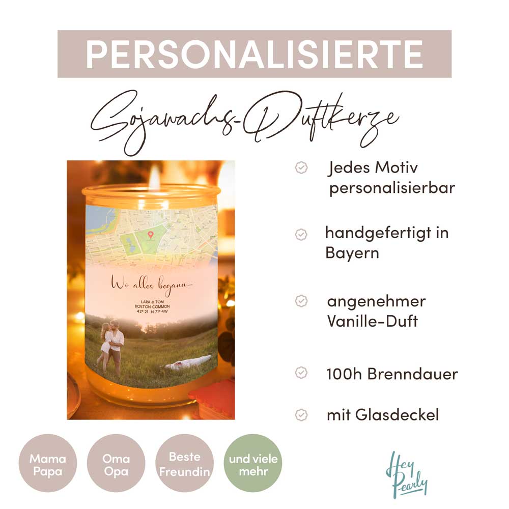 Personalisierte Duftkerze "Wo alles begann #3" | Deine Stadt - Deine Karte - Deine Liebe | Valentinstagsgeschenk