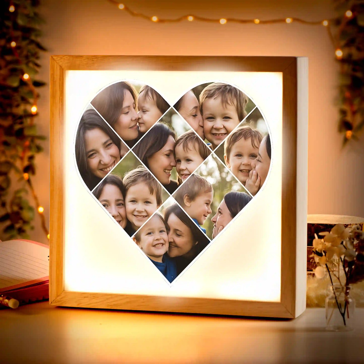 Beleuchteter Bilderrahmen inkl. personalisiertem Bild "Fotocollage #5 Herz"