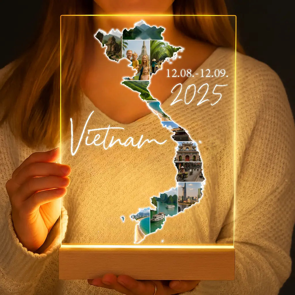 Personalisierte LED-Lampe aus Acrylglas "Unser Urlaub #1"