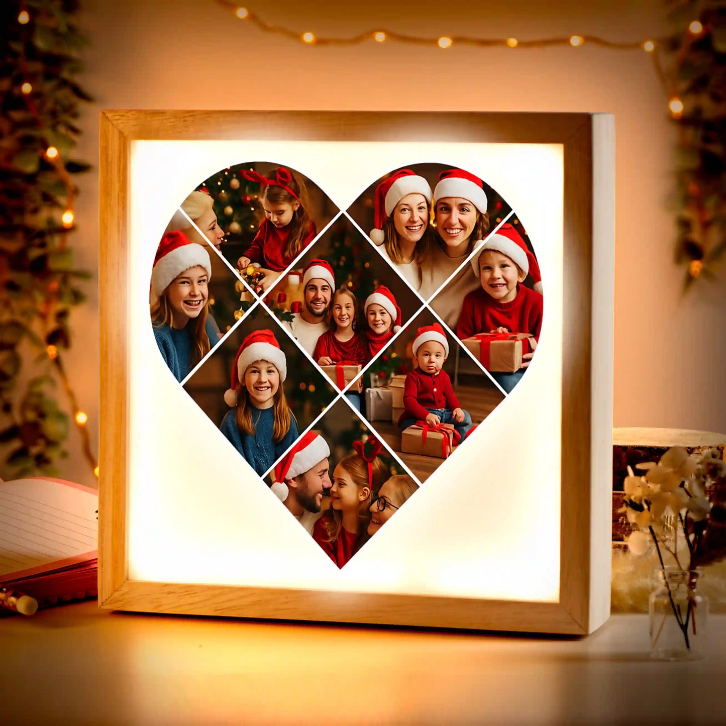 Beleuchteter Bilderrahmen inkl. personalisiertem Bild "Fotocollage #5 Herz"